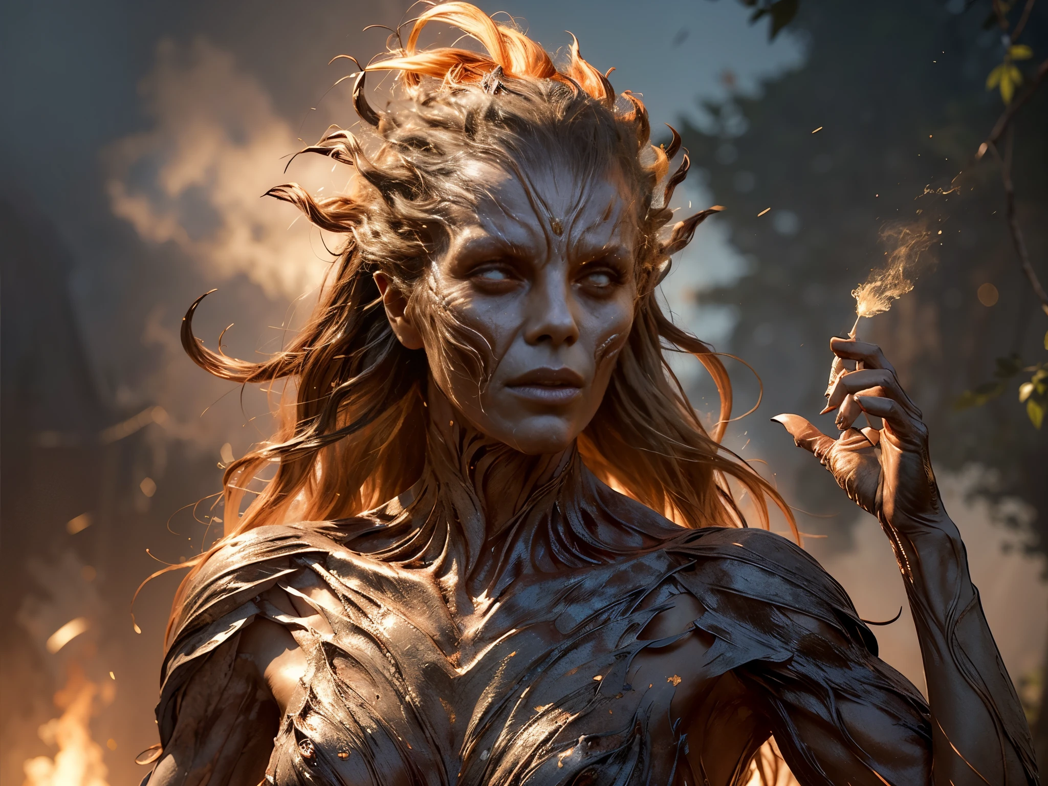 A majestic elemental woman soaring gracefully through the sky, with long flowing hair trailing behind her. She wears an elegant, flowing gown that ripples in the wind, shimmering with shades of blue and silver. Her outstretched arms give the impression of  and strength, with perfect hands elegantly poised. Her body is anatomically perfect, exuding grace and beauty. The sky around her is a brilliant mix of sunset colors—orange, pink, and purple—casting a magical glow. Wispy clouds float around her, and the light from the setting sun highlights her serene, yet sad and melancholic expression, ((she wears an Intricate and enigmatic typical Venetian carnival mask)). Face partially hidden behind carnival golden metal mask. Mask covers part of her face, including part of her eyes. She flies over a lush medieval garden, filled with vibrant flowers and ancient stone pathways. The overall scene is ethereal and dreamlike, capturing a moment of pure liberation and beauty, while maintaining a SFW image. [(highly detailed face:1.4)], full body portrait, by lee jeffries, nikon d850, film stock photograph, 4 kodak portra 400, camera f1.6 lens, rich colors, hyper realistic, lifelike texture, dramatic lighting, cinestill 800
