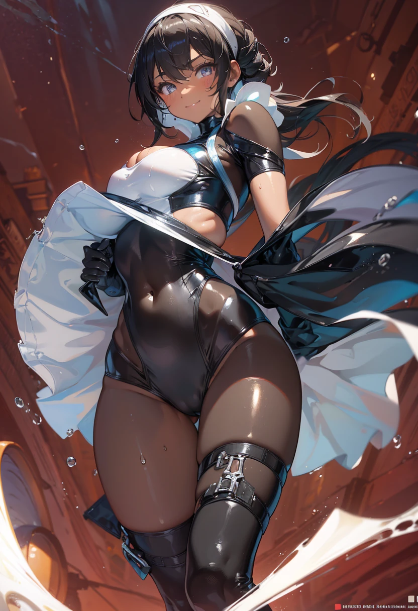 masterpiece, best quality, very aesthetic, absurdres,
full_body, close-up,
pokemon,
nessa_(pokemon),
hot_spring, outside, night, dim_lighting, steam, water, night_sky, overgrown, 1girl, wide_hips, thick_thighs, narrow_waist, slim_waist, large_breasts, huge_ass, toned, covered_abs, light_eyes, dark_hair, dark_skin, dark-skinned_female, oni, tied_hair, long_bangs, breasts_squeezed_together, dynamic_pose, partially_submerged, naughty_smile, light_smile, tomboy, one-piece_swimsuit, skin_tight, competition_swimsuit, multi-strapped_swimsuit, leotard, thigh_strap, turtleneck, navel_cutout, underboob, shiny_swimsuit, wet_swimsuit, see-through, wet_skin, shiny_skin, water_drop, steaming_body, latex, strap_pull,