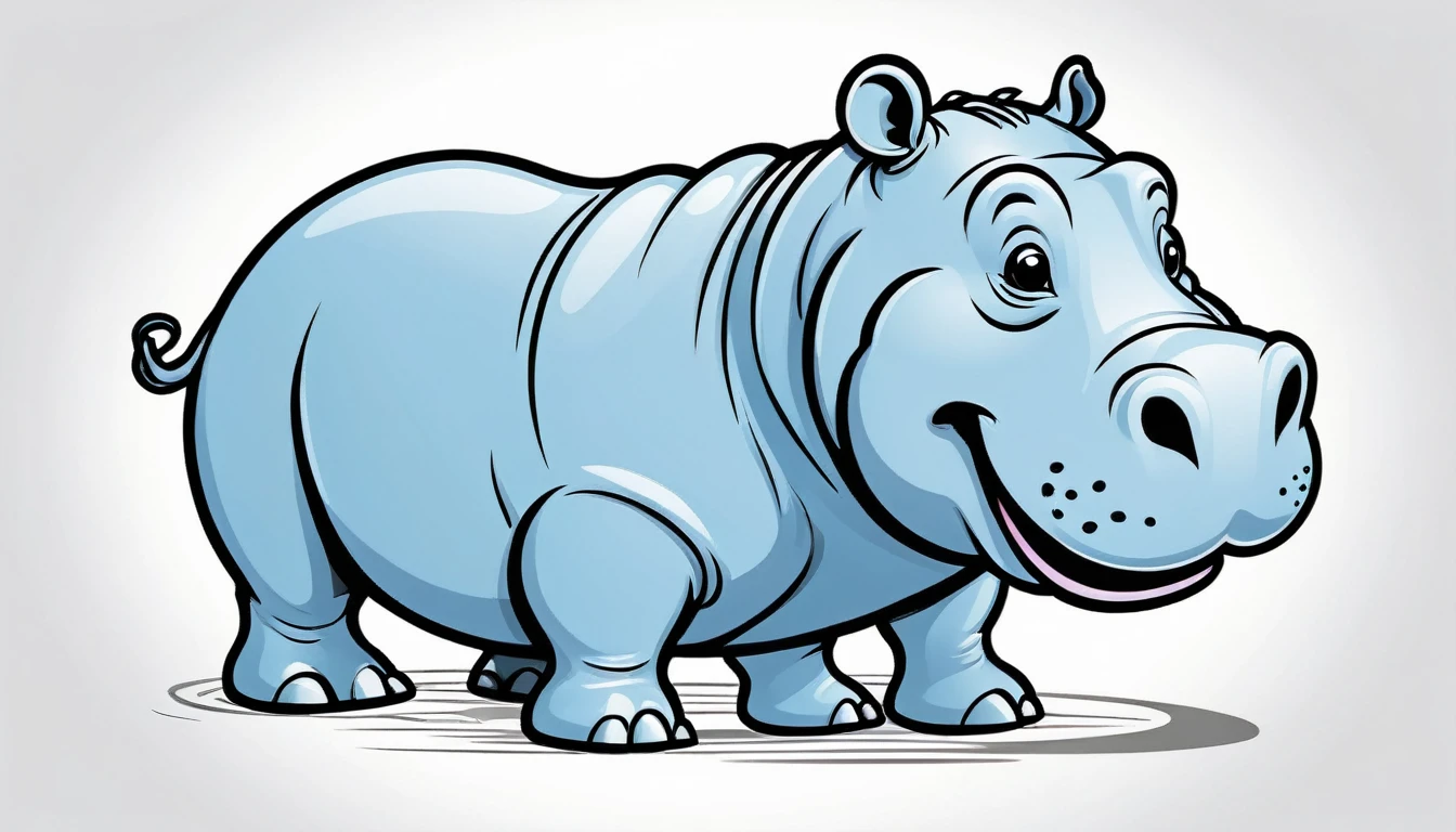 A delightful and engaging line art illustration of a friendly hippopotamus, sporting a wide, happy grin. The bold black lines and thick outlines create a simple yet captivating design, perfect for  children to color. The hippopotamus, with its smooth skin and rounded features, exudes charm and happiness. The lack of a background emphasizes the focus on the cheerful animal, while the vector graphic design showcases clean lines and crisp outlines. This illustration is an inviting and fun art piece for young artists to bring the hippopotamus to life with their vibrant color choices., illustration