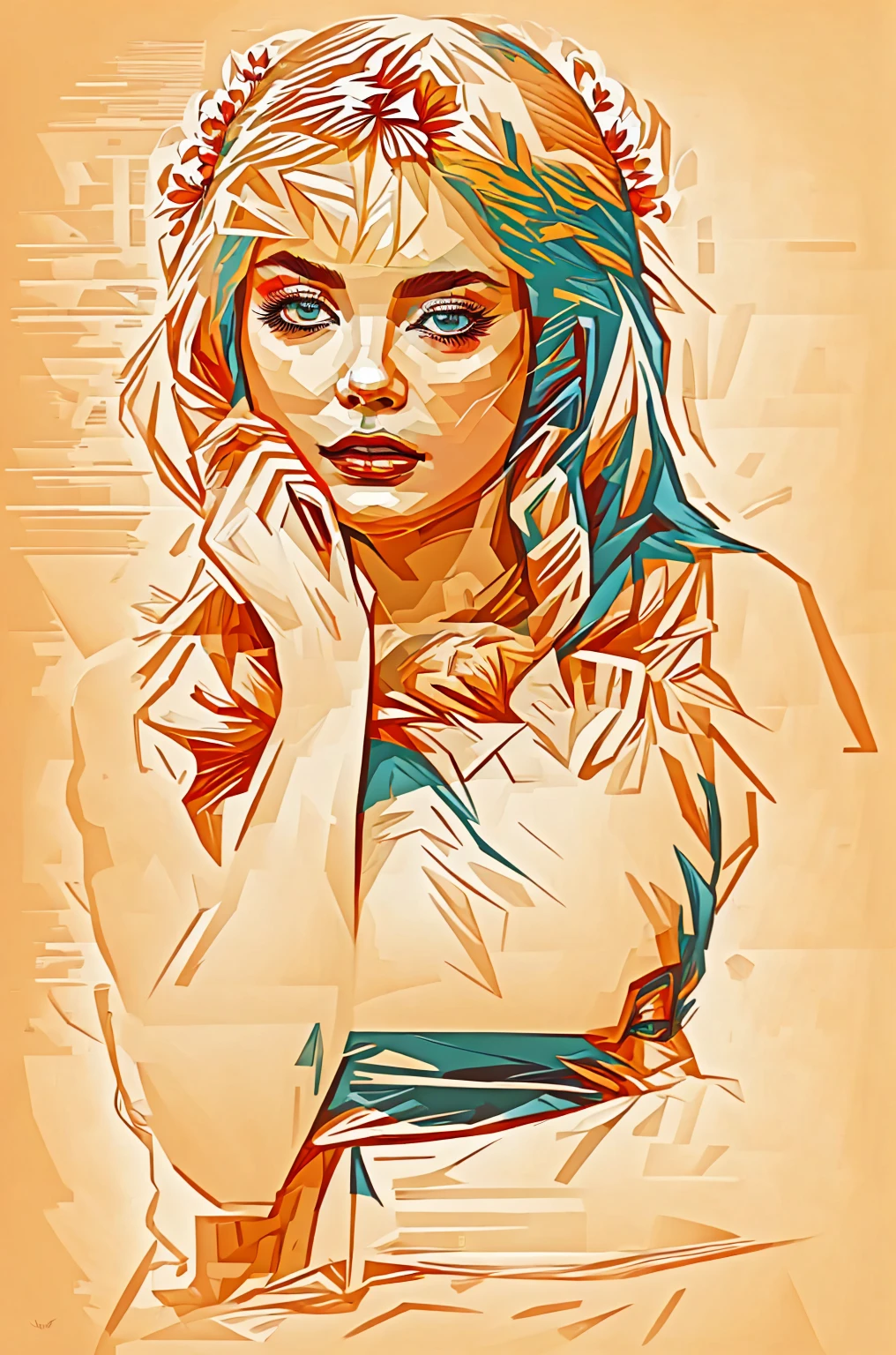 there is a picture of a woman with flowers in her hair, in bowater art style, inspired by Alberto Vargas, vector style drawing, beautiful artwork illustration, beautiful drawing style, by Viktor Oliva, digital illustration portrait, beautiful digital illustration, trending in art, in digital illustration style, detailed illustration portrait, anna dittmann alberto vargas