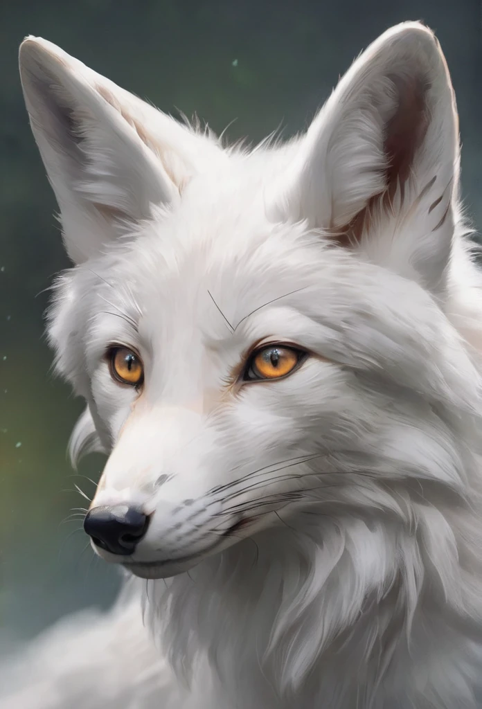 19-year-old, female, white fox demi-human, middle age era, without human's ears