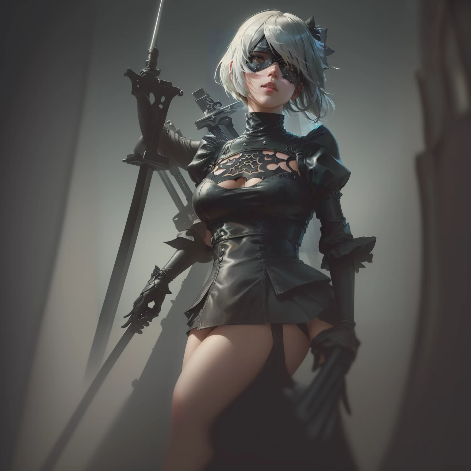 Anime girl with sword and black outfit posing for a photo、2B Nier オートマトン、Nier:Automaton Inspired、Nier オートマタ インスパイア、Nier オートマタの 2 B、Nier オートマタの 2b、2 b、Nier インスパイアー、Nier 2 b、Bad anime 8k、Nier、Female Assassin、8k high quality detailed art