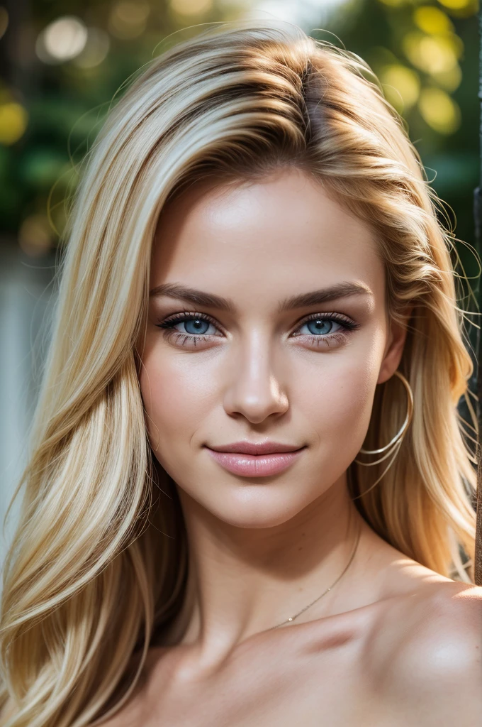 cute beautiful blond caucasian woman ,full body, perfect angle, very detailed, 25 years old, rounded eye shape, cute gaze, full lips, diamond faceshape, little nose, curved round, messy long hair, brown eyes, masterpiece, best quality,intricate details, highly detailed,sharp focus, detailed skin,realistic skin texture,texture, detailed eyes, professional, 4k, smile, shot on Canon, 85mm,shallow depth of field, kodak vision color, eyeshadow, extremely detailed, photo_\(ultra\), photorealistic, realistic, post-processing, max detail, roughness, real life, ultra realistic, photorealism, photography, 8k uhd, photography