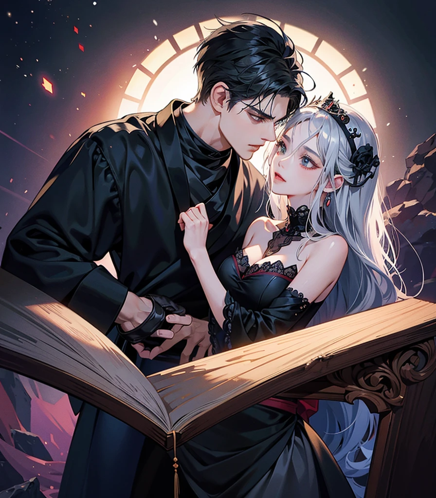 Ninja Couple, Kings and queens, Gothic Crowns and Tiaras, Alongside, Grey and Black, Dark romance, Raw Concept Art, Masterpiece Illustration