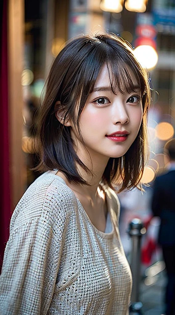 (8K、Raw photo、Highest quality、masterpiece:1.2)、(Realistic、Photorealistic:1.37)、Ultra-detailed、Ultra-high resolution、1 girl、Look Away、Beautifully detailed face、Laughter、narrow、(Slim waist) :1.3)、dress、shirt、Beautifully detailed skin、Skin Texture、short hair、Floated hair、Professional Lighting、