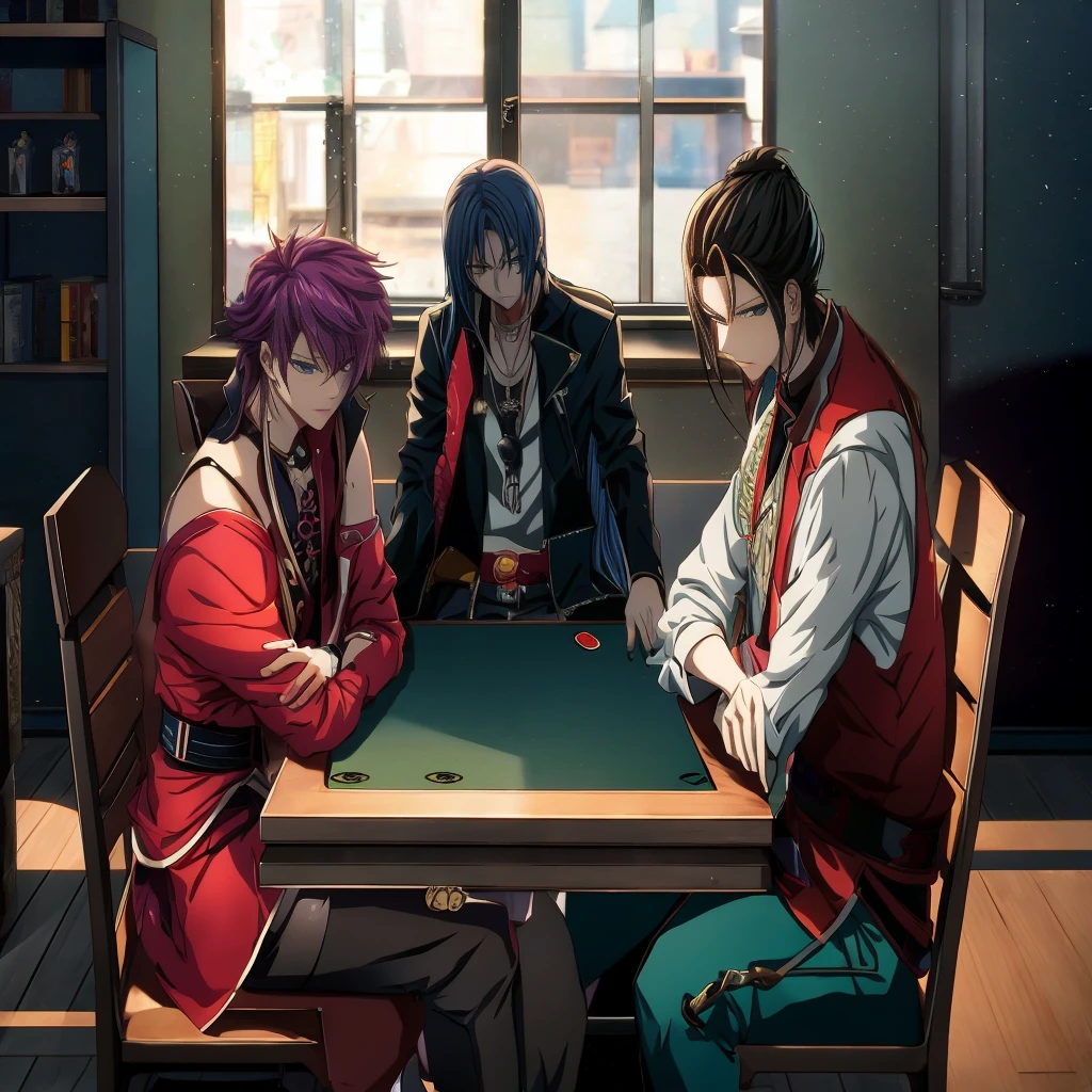 Anime characters sitting at tables playing Card games, ; Visual novel, Card game illustration, Lawther is sitting at the table playing dnd, 80s anime art style, Bad guy anime 8k, Visual novel, Visual novels CG, Card game, Visual novel key visual, Anime style4 K, Anime style, Snick, Digital Anime Illustration,