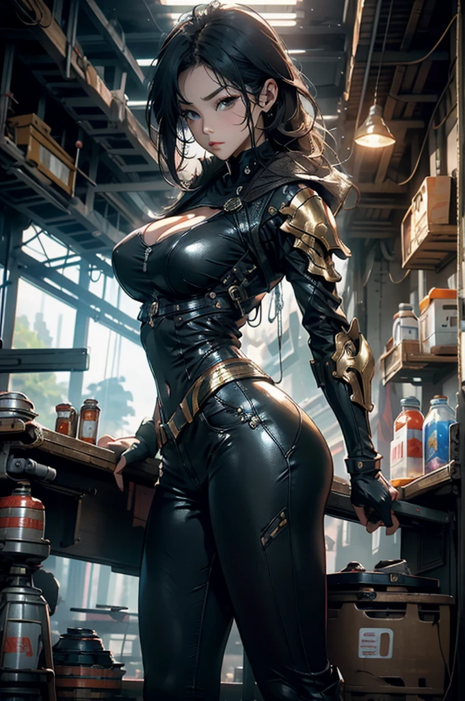 masterpiece, best quality, In the destroyed future city，Panoramic shot of sexy woman in futuristic armor，Overlooking，Fisheye lens，There are scratches and stains on the photo, fantasy, Science fiction, Beautiful woman different face, Wearing boots，Slender legs，charming, Sexy，haze, 明亮charming的眼睛, Dilapidated car，Drama Sex, 最高品质的masterpiece, Practical, familiar, 8K, Human Development Report, Shallow depth of field, Light, bloom, Light, Chromatic Aberration, Be focused,huge , Crazy breast swelling, Chest larger than shoulder blades, Big breasts and thin waist，(huge breasts:1.2)，Hydrated skin（（rogue））（（非常huge乳房）），（（Grooves reveal original skin）)