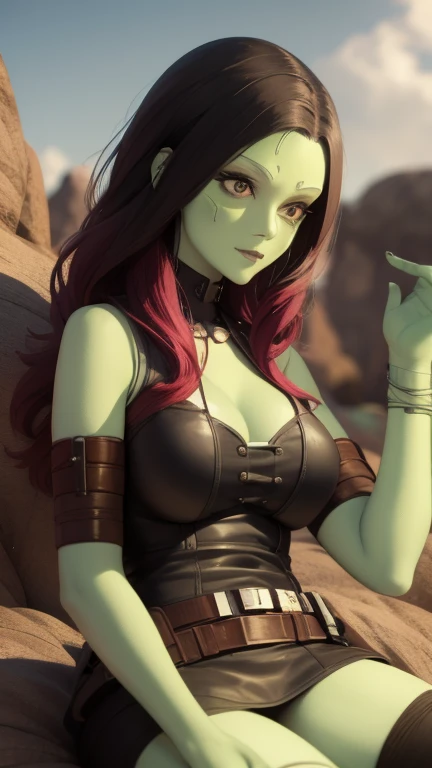 Gamora has large breasts showing 