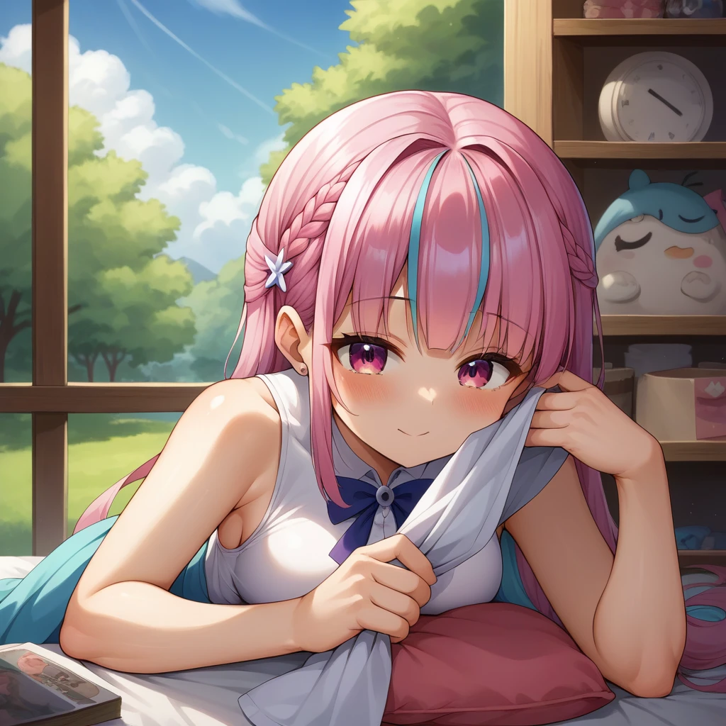 score_9, score_8_wonderful, anime, NSFW Hololive,Minato Akua, Pink hair, smelling one's own armpits, smelly armpits, huge butt, easy-to-give-birth body type, armpit hair, toilet, disgusted face, crying face, panties aside, pussy, pussy juice, 1boy kiss, vaginal penis, fat man, creampie, defeated clothes, tattered