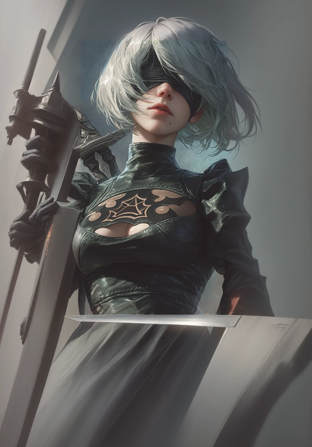 Anime girl with sword and black outfit posing for a photo、2B Nier オートマトン、Nier:Automaton Inspired、Nier オートマタ インスパイア、Nier オートマタの 2 B、Nier オートマタの 2b、2 b、Nier インスパイアー、Nier 2 b、Bad anime 8k、Nier、Female Assassin、8k high quality detailed art