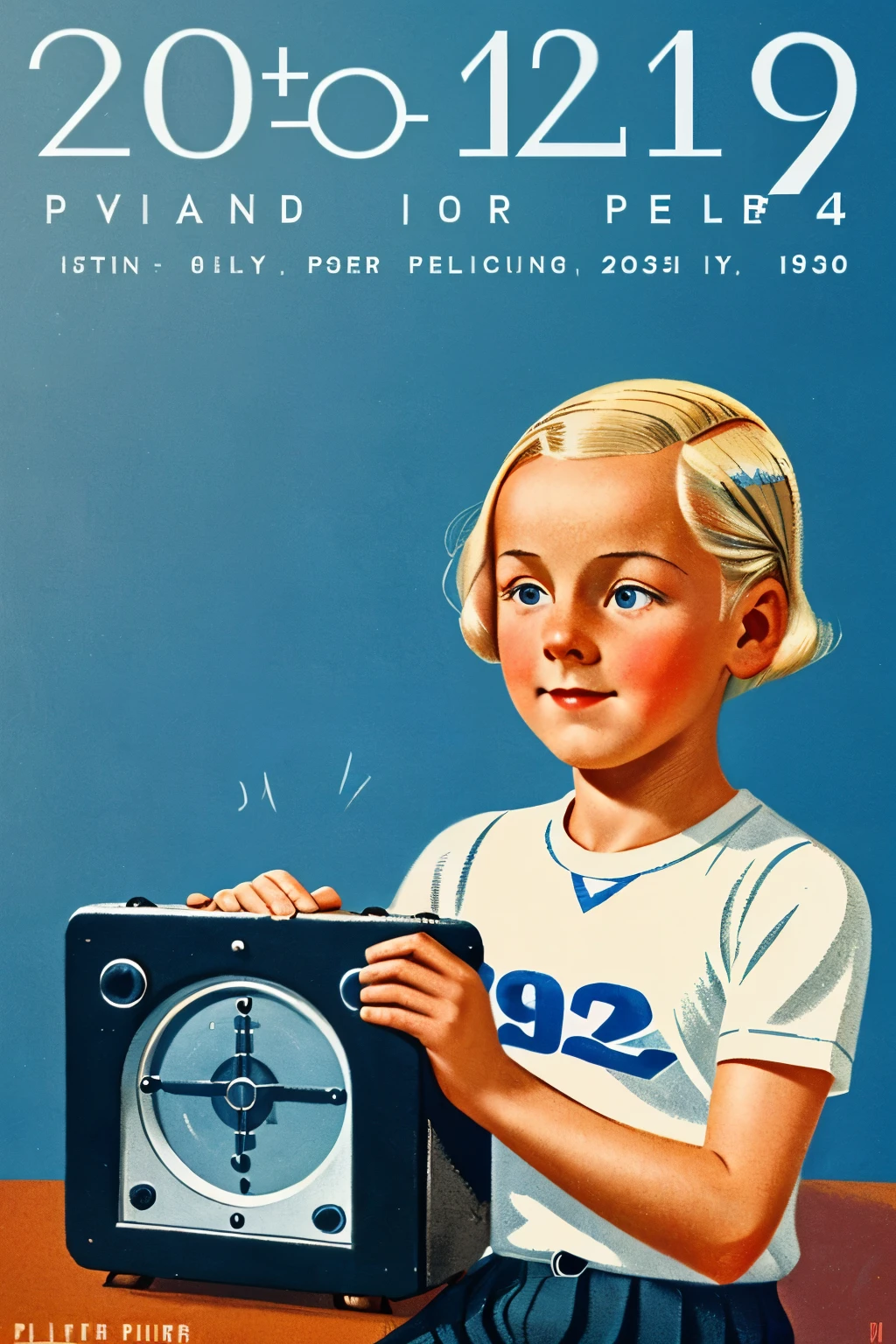 Zollverein, 1938. A little ((((-yeld)) ner Pfennig)), young boytening to the radio, ((((clothings from the 1930s)))), ((platinum blonde hairstyle of the 1930s))