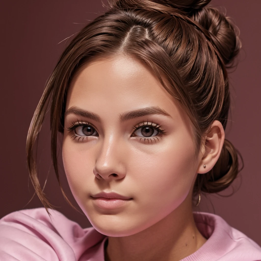 Youngh, 23 year old, pink eyes, Light brown bun hair, profile pic, serious