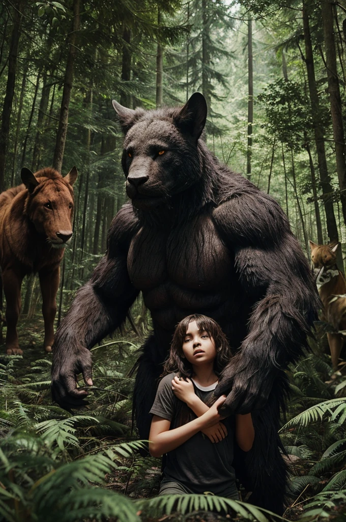 love and monster movie image 
A man got trapped in the forest and was surrounded by wild animals.