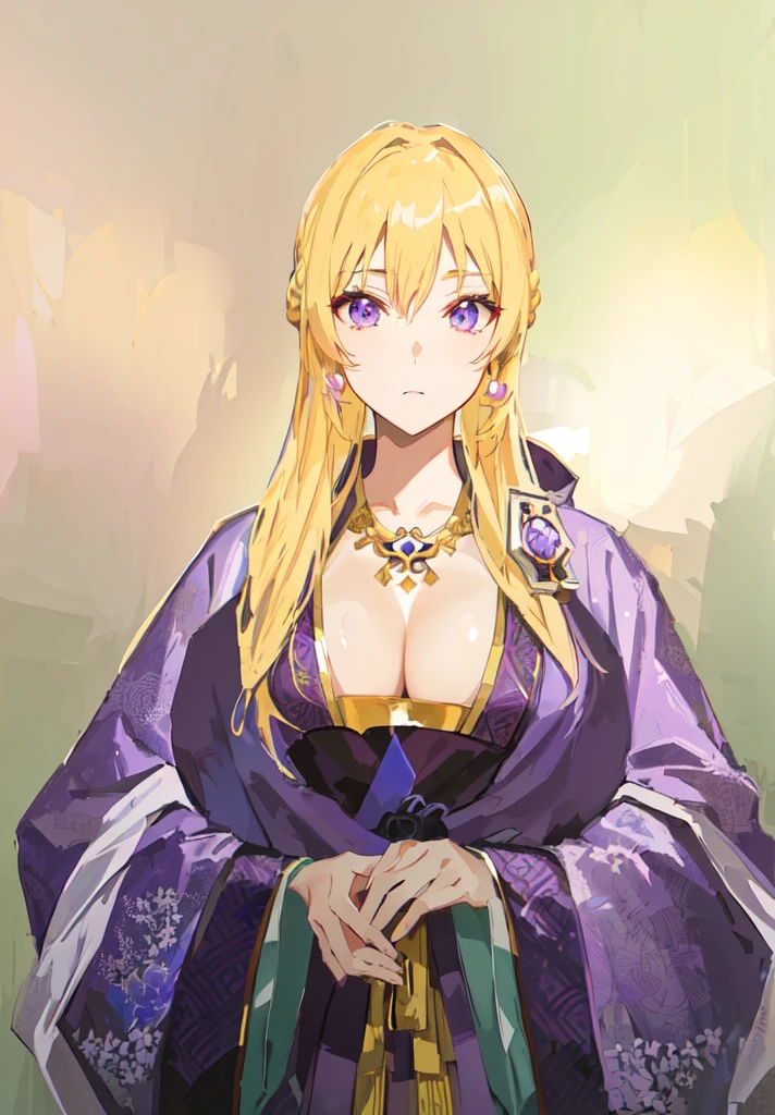 Wearing a purple robe、Cartoon image of a woman holding a bowl, ((Beautiful fantasy queen)), Produced in collaboration with Anime Painter Studio, Anime Goddess, Portrait of the Knights of the Zodiac, (Wearing noble robes)), Anime style like fate/overnight, Beautiful fantasy queen, In the anime painter studio，Three Kingdoms，Three Kingdoms志，Chinese style，antiquity，Hanfu，，巨big乳房，Good shape，Royal sister，Purple Eyes，Celluloid，big，Full figure，Noble