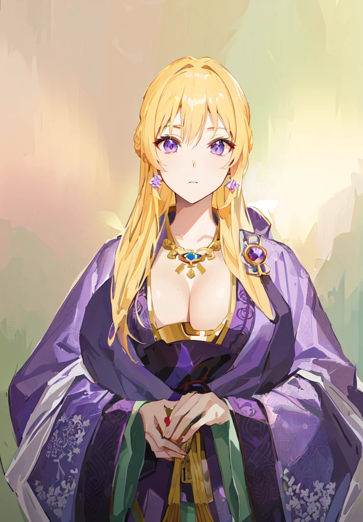 Wearing a purple robe、Cartoon image of a woman holding a bowl, ((Beautiful fantasy queen)), Produced in collaboration with Anime Painter Studio, Anime Goddess, Portrait of the Knights of the Zodiac, (Wearing noble robes)), Anime style like fate/overnight, Beautiful fantasy queen, In the anime painter studio,Three Kingdoms,Three Kingdoms志,Chinese style,antiquity,Hanfu,,巨big乳房,Good shape,Royal sister,Purple Eyes,Celluloid,big,Full figure,Noble