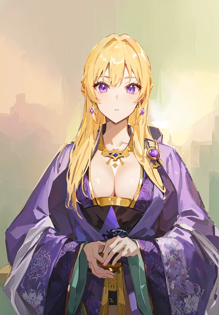 Wearing a purple robe、Cartoon image of a woman holding a bowl, ((Beautiful fantasy queen)), Produced in collaboration with Anime Painter Studio, Anime Goddess, Portrait of the Knights of the Zodiac, (Wearing noble robes)), Anime style like fate/overnight, Beautiful fantasy queen, In the anime painter studio,Three Kingdoms,Three Kingdoms志,Chinese style,antiquity,Hanfu,,巨big乳房,Good shape,Royal sister,Purple Eyes,Celluloid,big,Full figure,Noble