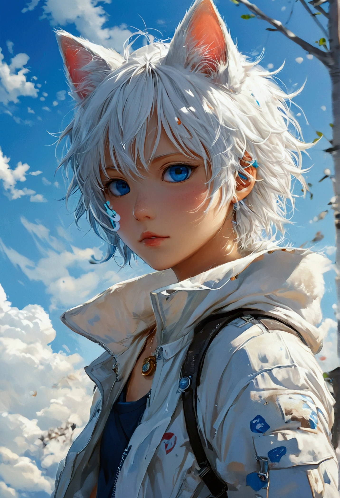 Japanese cartoons, A boy with white hair and blue eyes wearing a white jacket., tall Japanese cartoons guy with blue eyes, Japanese cartoons boy, Japanese cartoons girl with cat ears, detailed Japanese cartoons character art, Japanese cartoons character, cute Japanese cartoons catgirl, From Arknights, Japanese cartoons catgirl, key Japanese cartoons art, Japanese cartoons character art, clean detailed Japanese cartoons style, Japanese cartoons cat, clean detailed Japanese cartoons art