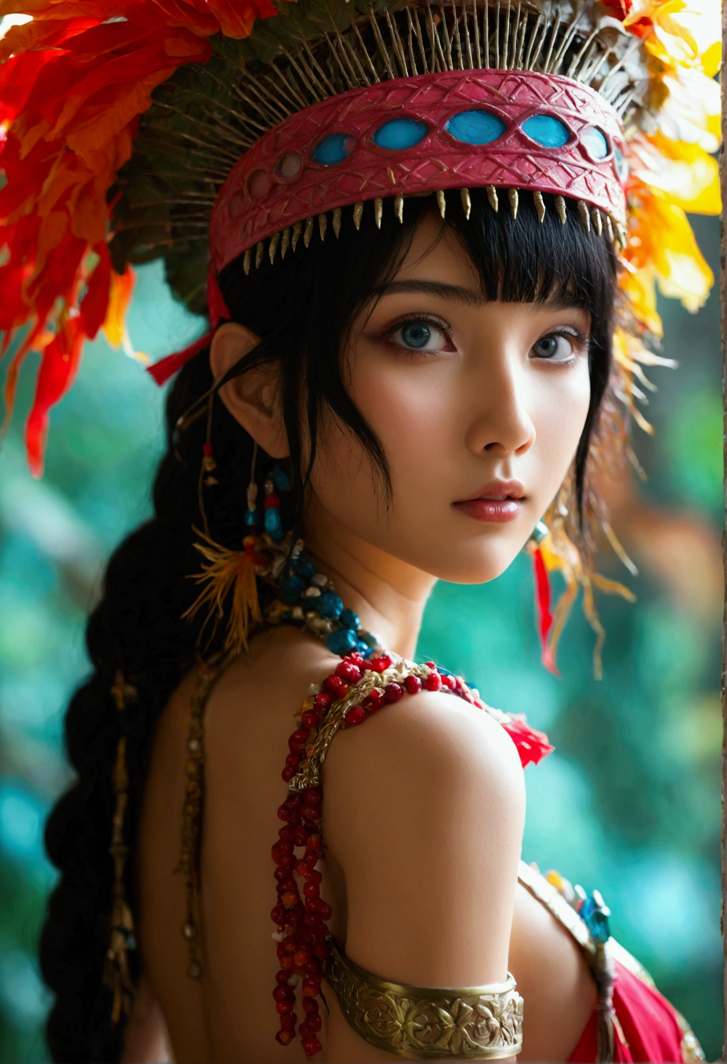(highest quality, masterpiece, 超A high resolution), whole body、Show your shoulders、Dress of the ancient Amazon queen、Professional camera work:1.4, Highly detailed skin and face textures:1.3, Cultivate light effects, Very detailed, Model Body Type、Beautiful girls、attractive appearance:0.8 necklaces、Looking at the audience、Inviting eyes、 (Detailed face:1,5), (Beautiful Eyes:1.5)、belly button、Thigh、look back、(Buckshot, Beautiful back) nude full body