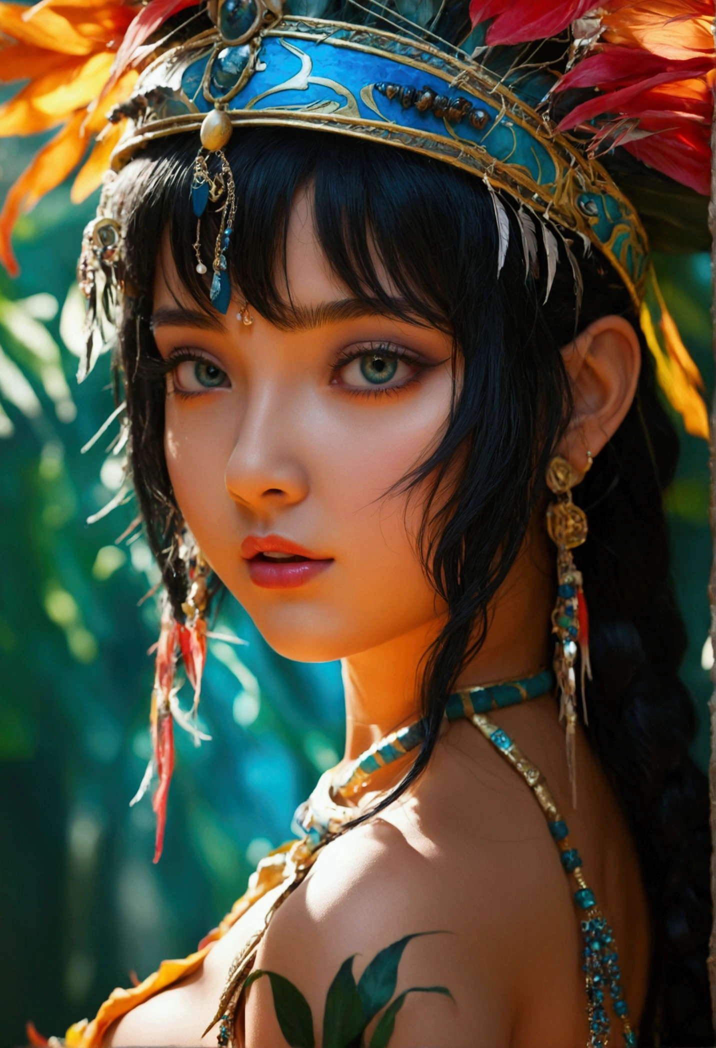 (highest quality, masterpiece, 超A high resolution), whole body、Show your shoulders、Dress of the ancient Amazon queen、Professional camera work:1.4, Highly detailed skin and face textures:1.3, Cultivate light effects, Very detailed, Model Body Type、Beautiful girls、attractive appearance:0.8 necklaces、Looking at the audience、Inviting eyes、  (Detailed face:1,5),  (Beautiful Eyes:1.5)、belly button、Thigh、look back、(Buckshot, Beautiful back) nude full body 