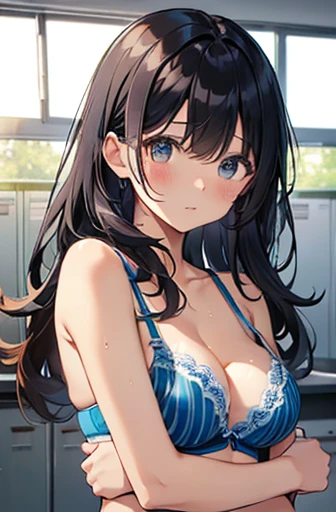 (Highest qualityのイラスト:1.2), (cute girl:1.1), (1 Girl, alone:1), (2 girls、8-year-old、、、small、cute、cute、small胸、Very detailedな目:1.2)、(lily、kiss、Hug from behind、grab、eyes half closed、eye contact:1.Sweat、I was embraced、blush:1.1)、 break White Bra、ピンクのgood、Blue Bra、Green bra、灰色がgood、light 灰色がgood、 Striped bra、水玉模様がgood、goodチェック柄、cute、good、kids good、sporty、camisole、Cotton panties、School Skirt、ブレイクBlack Hair、Blue Hair、Black Hair、long hair、Hair length、Wavy Hair、Curly Hair、break(locker room:1.2)、(evening、evening、Orange sunshine:1.2)、 break(Highest quality、Very detailed、Very detailed and beautiful、Ultra-high resolution、Arm details:1.2)、Browsing Caution Beautiful Pool、Large breasts