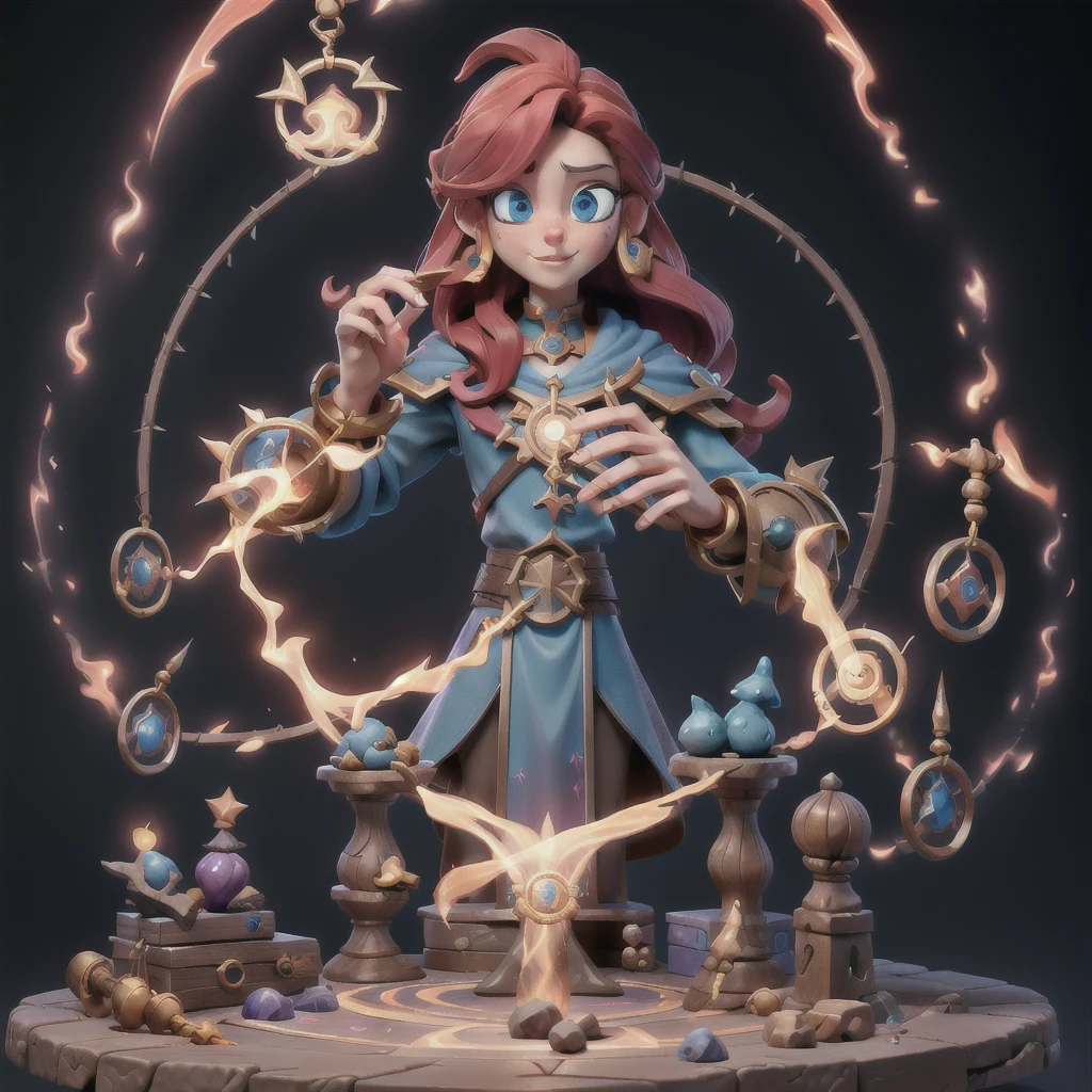d&d alchemist's workdesk, hair between eyes, long hair, artist name, red hair, (masterpiece, sidelighting, finely detailed beautiful eyes: 1.2) , magic circle, magic spell circle, 8k , hdr, in-depth details  