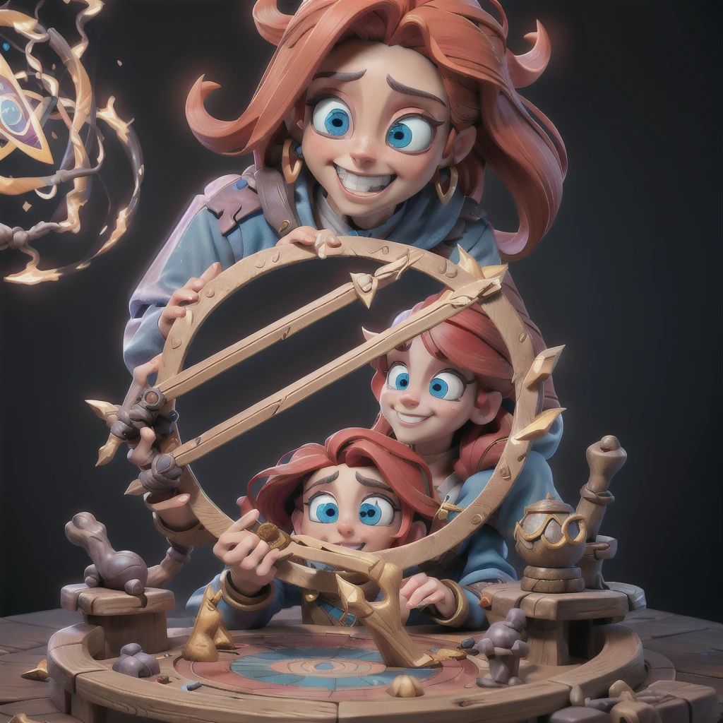 d&d alchemist's workdesk, hair between eyes, long hair, artist name, red hair, (masterpiece, sidelighting, finely detailed beautiful eyes: 1.2) , magic circle, magic spell circle, 8k , hdr, in-depth details