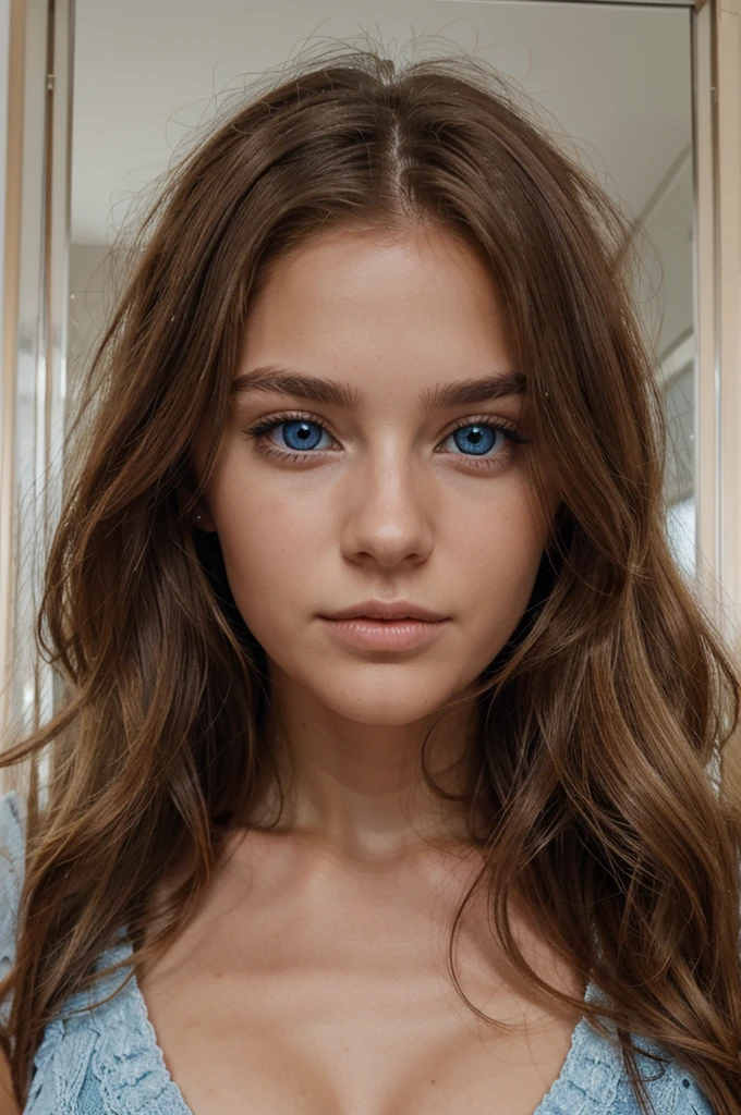 Belle brune aux reflets blonds , 25 ans, Round face, natural wavy hair, blue eye, high resolution, head of&#39;artwork, best quality, intricate details, very detailed, mise au point nette, detailed skin, texture de peau réaliste, texture, detailed eyes, professionnel, 4K, charming smile, filmed on Canon, 85 millimeters, shallow depth of field, Kodak Vision Color, corps parfaitement ajusté, extremely detailed, Photograph_\(ultra\), photorealistic, realistic, Post-traitement, Maximum details, roughness, real life, ultra realistic, photorealism, photographie, 8k uh, photographie