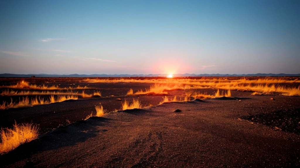 A scorched horizon, where flames dance across a desolate wasteland. The seared earth blurs the line between dream and reality. Your eyes drawn to the spectacle of infernal dance
