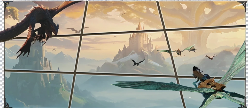 A group of dragons flew towards the distant castle