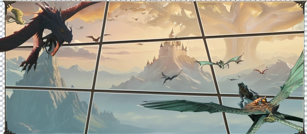 A group of dragons flew towards the distant castle 