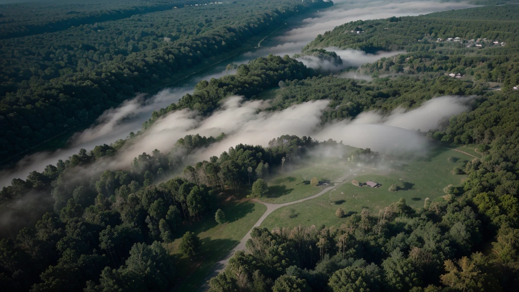 closeup of fog in the forest. top view. eagle view. aerial view in the morning
