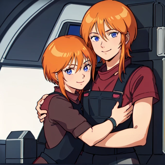 masterpiece,high quality,2 people,cockpit,
Ad Base,2 people,cockpit,
L People,1 truck,
short hair,Orange Hair,bangs,short hair with long locks,Side Lock,Hair between the eyes,blue eyes,
Overalls,Black vest,Pink triangle button,Dark red shirt,Short sleeve,
smile,hug,View your viewers,
ADDCOL,2 people,cockpit,
Prespace Pilot Suit,1,
short hair,Orange Hair,bangs,short hair with long locks,Side Lock,Hair between the eyes,blue eyes,
Black Space Pilot Suit,
smile,hug,View your viewers,