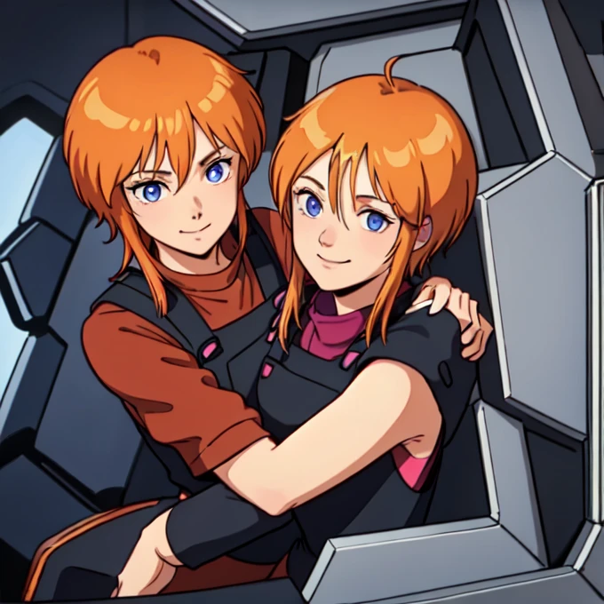 masterpiece,high quality,2 people,cockpit,
Ad Base,2 people,cockpit,
L People,1 truck,
short hair,Orange Hair,bangs,short hair with long locks,Side Lock,Hair between the eyes,blue eyes,
Overalls,Black vest,Pink triangle button,Dark red shirt,Short sleeve,
smile,hug,View your viewers,
ADDCOL,2 people,cockpit,
Prespace Pilot Suit,1,
short hair,Orange Hair,bangs,short hair with long locks,Side Lock,Hair between the eyes,blue eyes,
Black Space Pilot Suit,
smile,hug,View your viewers,