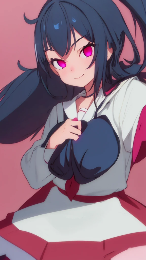 Highest quality, Very detailed,One Girl, alone, {cure_null_hirogarunullprecure:1.15}, Dark blue hair, blue eyes, Blue flames in the eyes, Long Hair, Twin tails, Magical girl, bangs, Open your mouth, Redhead, multicoloRedhead, One Girl, blunt bangs, Darken your clothes, hair ornaments, Wicked Smile, devilish aura (Shiny fabric:1.5), Full Body Shot, Purple Gemstone, attractive, blush, (Beautiful attention to detail:1.6), Very detailed顔, Perfect lighting, Extremely detailed CG, (Perfect hands, Perfect Anatomy), devil, Red and black color scheme, Shiny material, Grin, blackリボン, blackのサテン手袋, Evil clover leaf ornament, blackのフリル, jewelry, corruption, Latex Gloss, blackのゴシックマント, Wicked Smile, 背景を暗blackの世界, Red Moon, cloudy null, CG Style, One-sided black wing,Dark shadowed face,Sadistic smile,Malice,Contempt,smile,black
