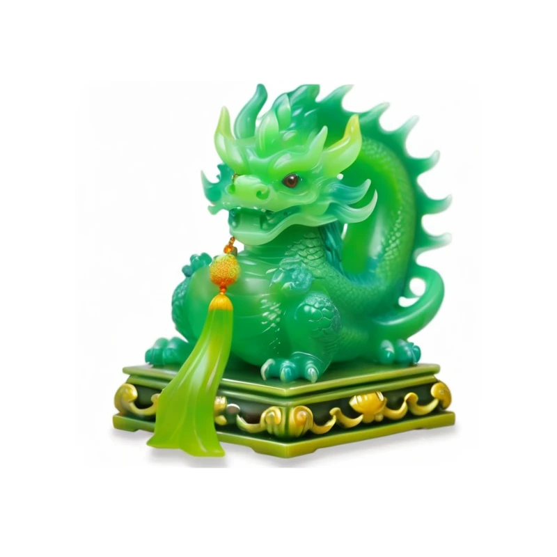 A green long-tailed dragon statue, jade sculpture, Jade Dragon Statue, shui mo hua, Cyan Chinese Dragon Fantasy, Green Dragon, Translucent,Game Icon