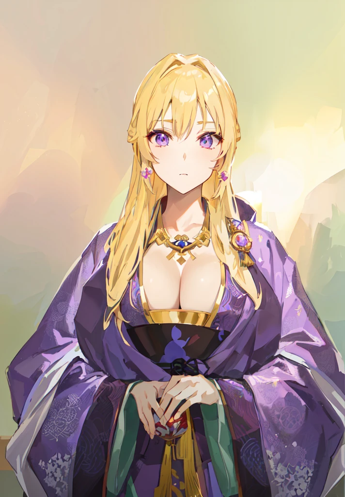 Wearing a purple robe、Cartoon image of a woman holding a bowl, ((Beautiful fantasy queen)), Produced in collaboration with Anime Painter Studio, Anime Goddess, Portrait of the Knights of the Zodiac, (Wearing noble robes)), Anime style like fate/overnight, Beautiful fantasy queen, In the anime painter studio,Three Kingdoms,Three Kingdoms志,Chinese style,antiquity,Hanfu,,巨big乳房,Good shape,Royal sister,Purple Eyes,Celluloid,big,Full figure,Noble