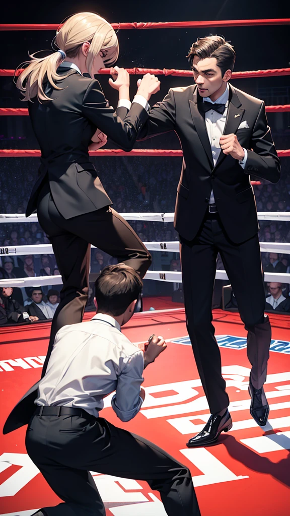 Boxing Counter、Men and women in suits、Two people fighting