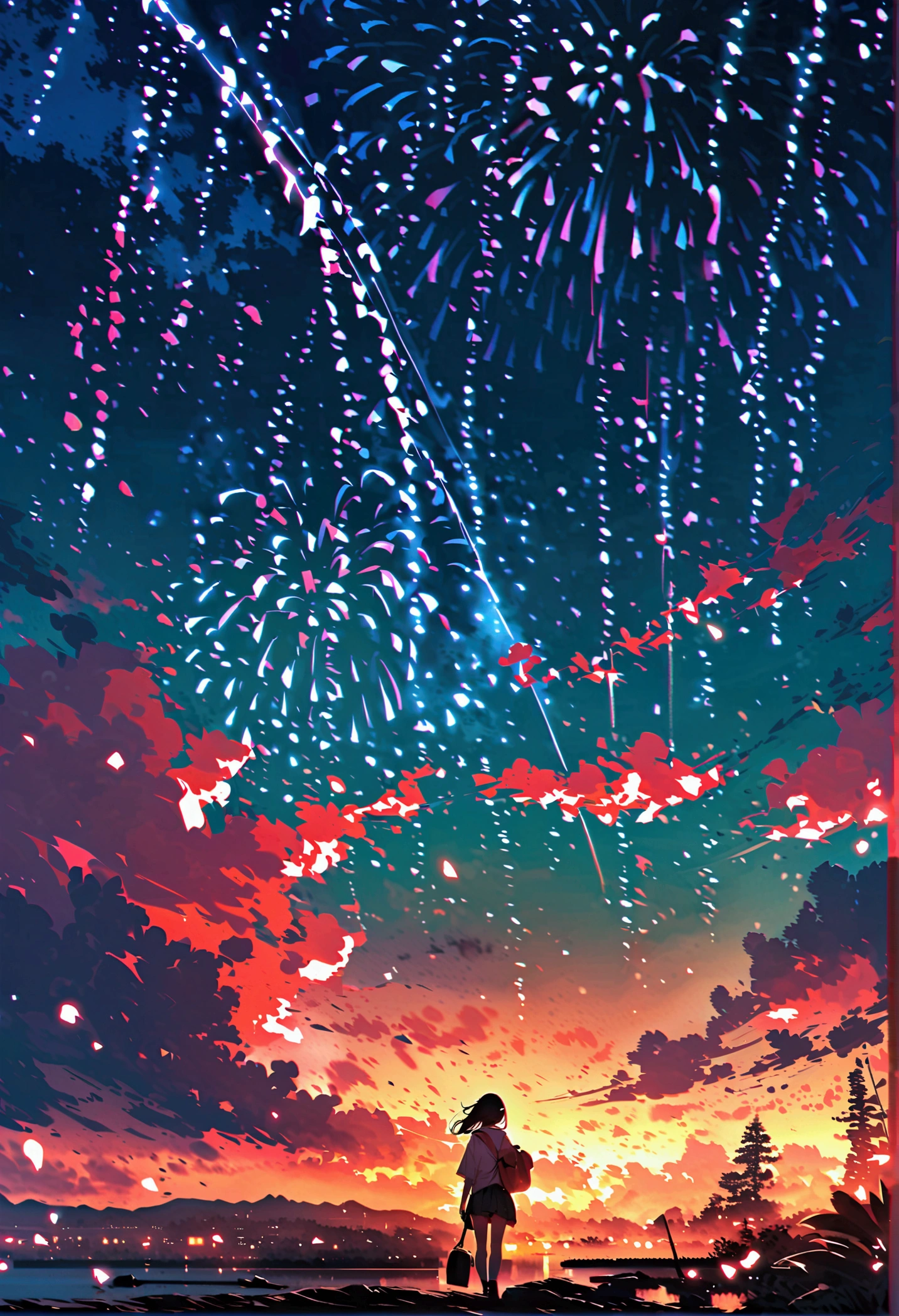 Night sky, fantastic scenery and beautiful fireworks