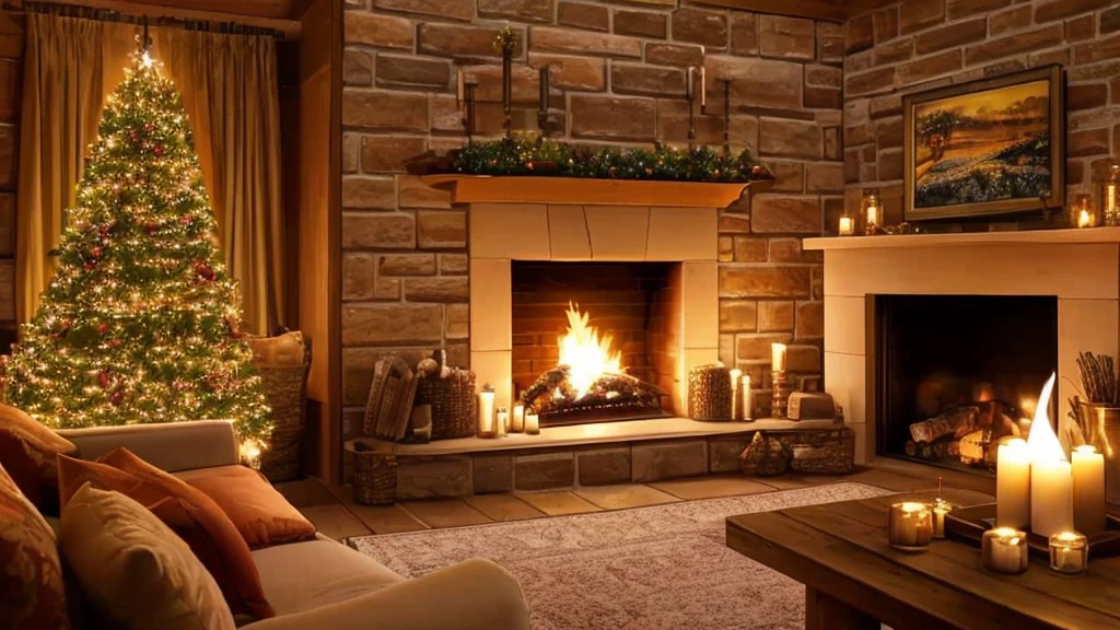 arafed view of a cozy living room with a fire place, cozy wallpaper, cozy home background, cozy place, cozy atmospheric, cozy and peaceful atmosphere, cozy environment, cozy and calm, cozy living room background, cosy enchanted scene, cozy setting, cozy atmosphere, cozy room, cozy night fireflies, cosy atmoshpere, cozy living room, cozy lighting