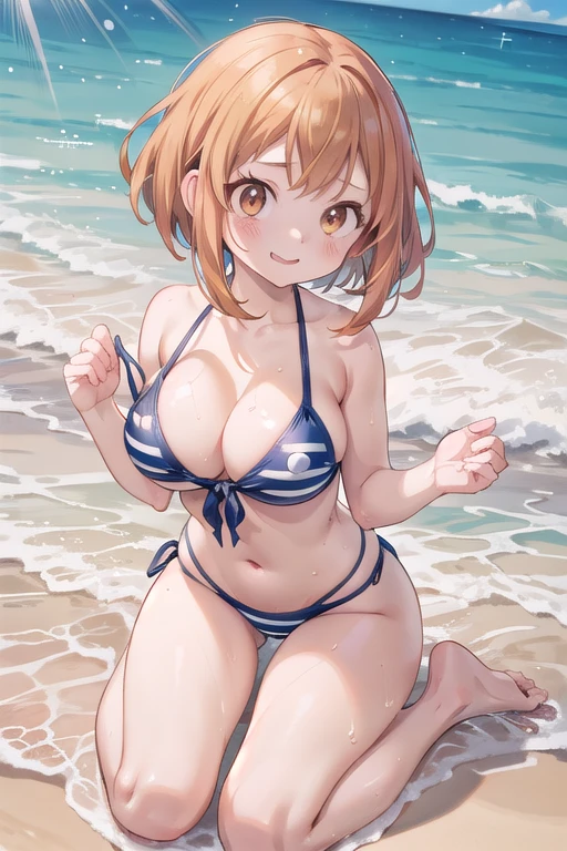 Ochako uraraka, pecho muy grandes anime girl in bikini with big boobies on the beach, an anime drawing by Kamagurka, pixiv, shin hanga, oppai, oppai proportions, nami from one piece, nami, realistic bikini, nami one piece, beautiful portrait of nami, swimsuit, smooth anime cg art, is wearing a swimsuit, makoto shinka