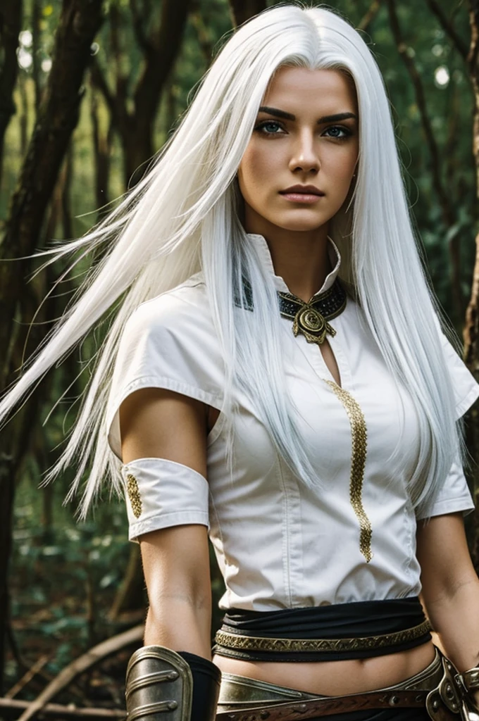 A female warrior with white hair 