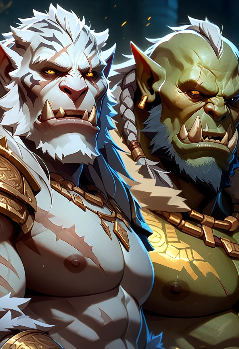 White Tiger Orc,Gold pattern,Scar on left eye，Black left eye，Right eye turns yellow,