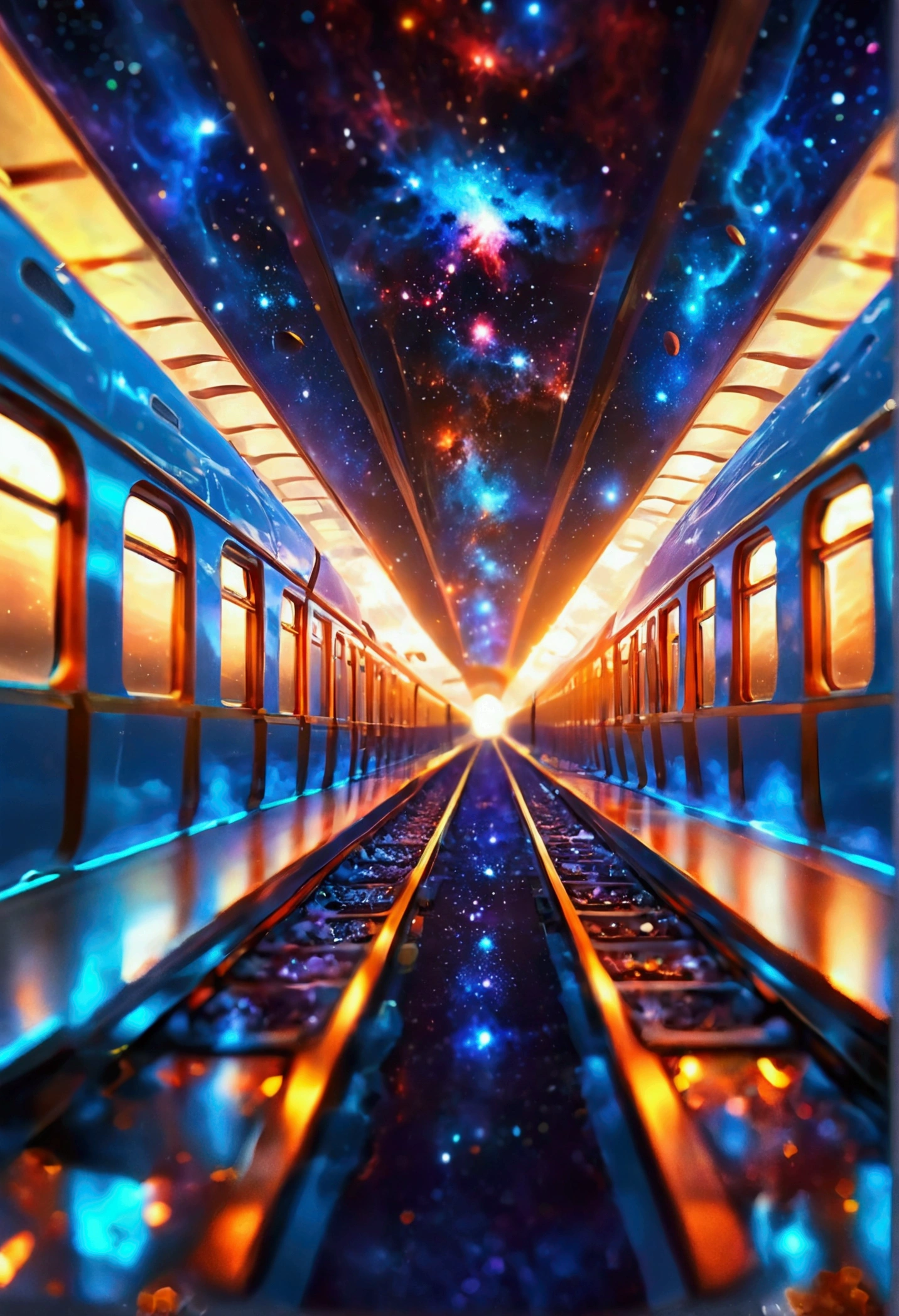 3D,Galaxy, midnight, train in the galaxy, beautiful scenery, galactic railroad