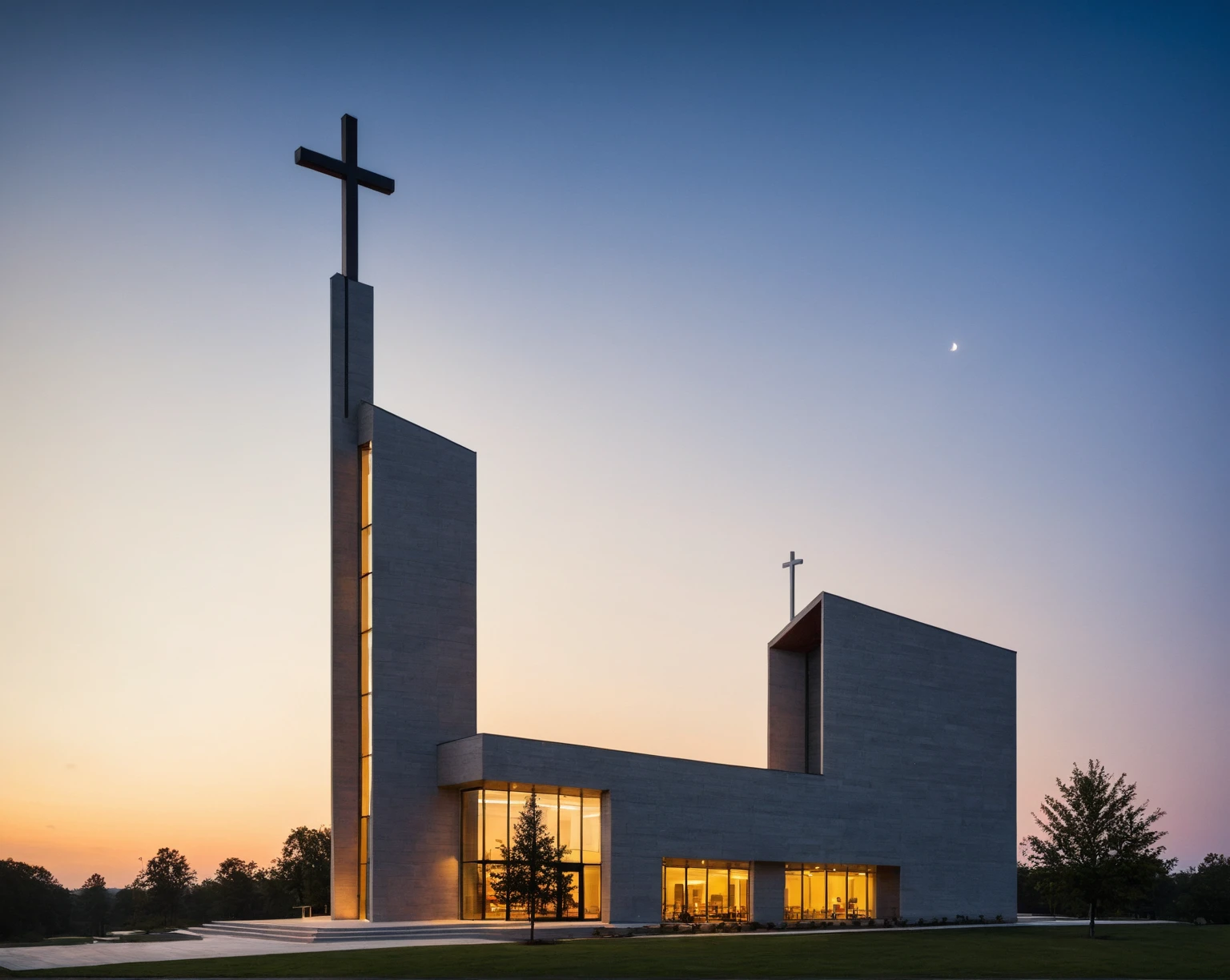 tcs, httlvn, modern church, building, cross, scenery, dusk, sunshine,