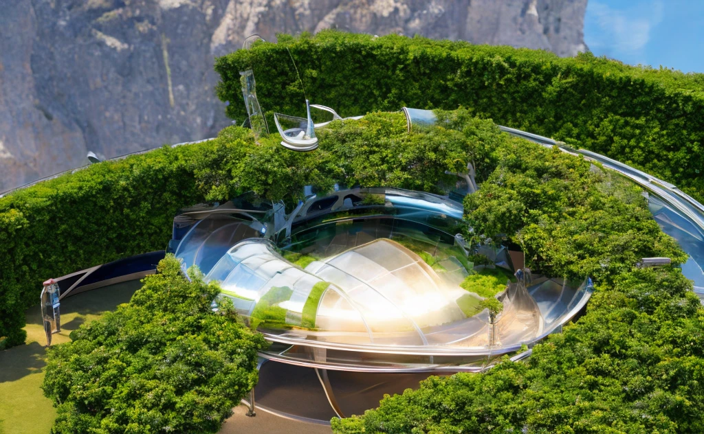 landscape of a futuristic sci fi futuristic greenhouse space station, ring shape sci fi, ultra realistic, high resolution,