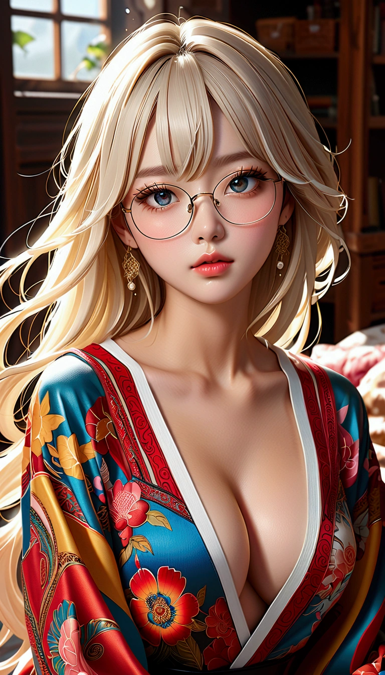 Ulzzang-6500-v1.1: (raw photo: 1.2), (photorealistic: 1.4), A beautiful and detailed girl with very expressive eyes and face, Boasting ridiculously intricate details and an enormous file size, Super-detailed and high-resolution image, a top-quality masterpiece, Displaying a diverse range of fashion clothing colors in this illustration, Created as a CG unified 8k wallpaper, Stunningly amazing with fine details and masterful execution, -yeld gi Long white hair flowing down her back, Side split pose revealing (no panties), Big breasts, Wearing glasses