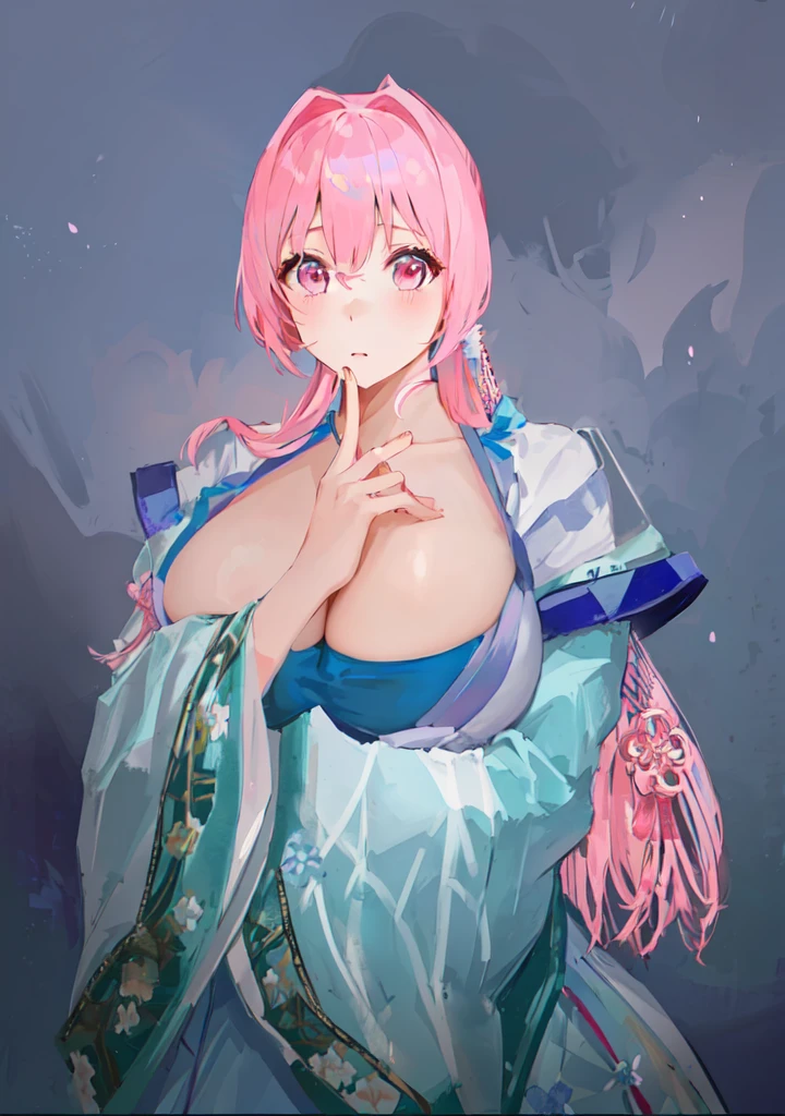 Pink Hair、Anime girl in blue dress poses for photo, Pink ponytail头发和粉色眼眸, Produced in collaboration with Anime Painter Studio, In the anime painter studio, , Sonison,超级Sonison,Celluloid,Three Kingdoms,Chinese style,antiquity,Hanfu,,Huge Breasts,Good shape,Pink ponytail,Pink long hair,Costume,包不住的Huge Breasts,Cute girl,Noble