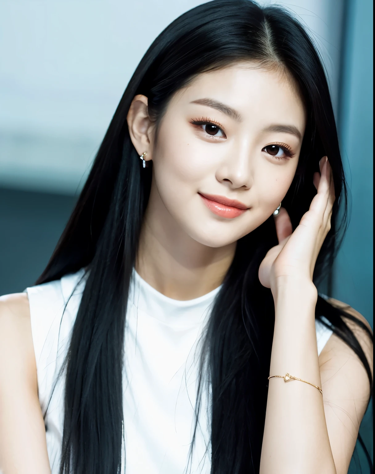 arafed woman with long black hair and a white top, beautiful young korean woman, gorgeous young korean woman, beautiful south korean woman, portrait of female korean idol, blackpink jennie, young adorable korean face, beautiful young asian woman, photo of a beautiful woman, portrait jisoo blackpink, gongbi, a young asian woman, korean girl, korean artist, korean woman