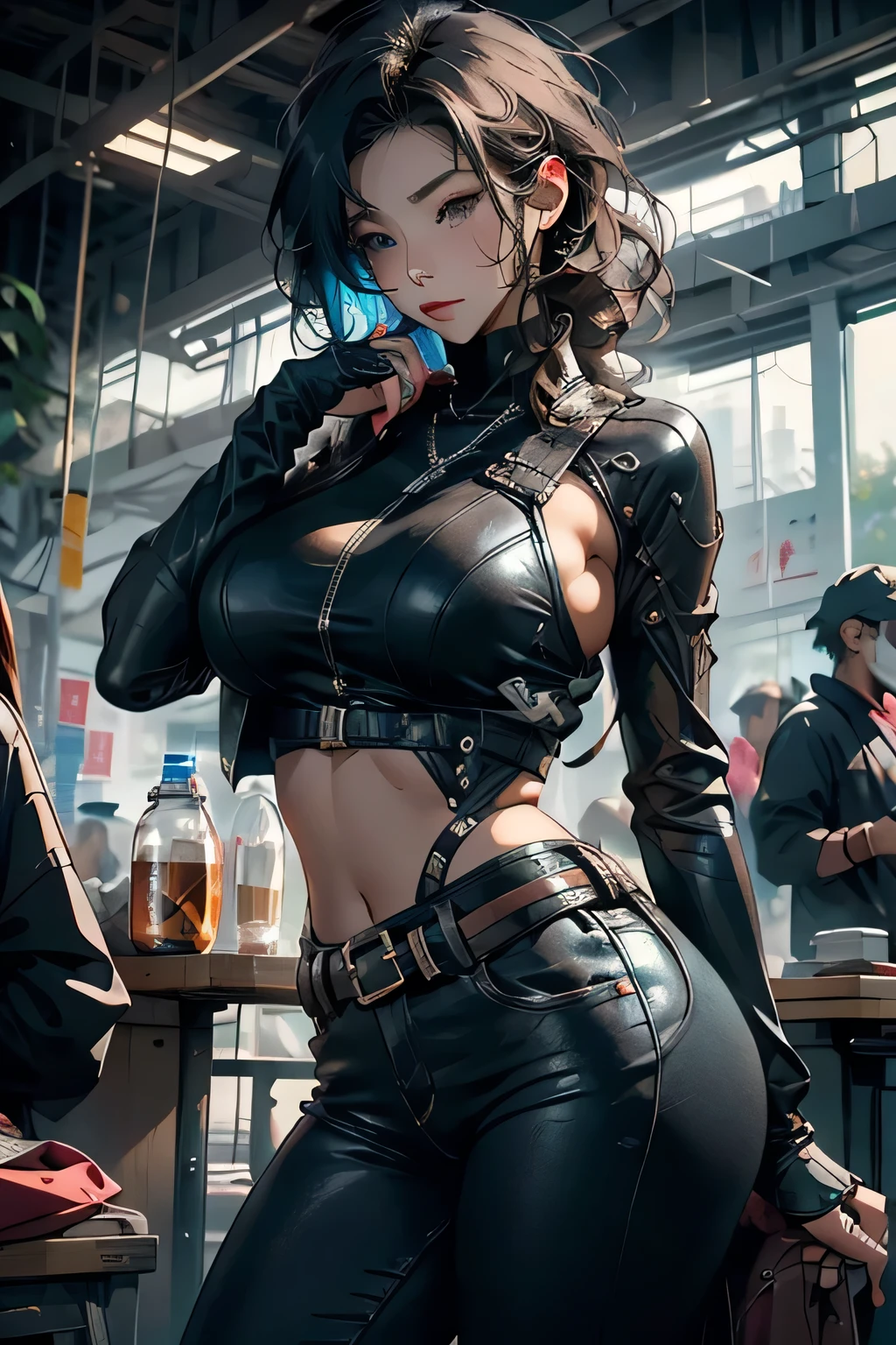 masterpiece, best quality, In the destroyed future city,身穿未来派盔甲的Gender感女的全景照片,There are scratches and stains on the photo, fantasy, Science fiction, 美しい女Genderな顔, whole body,boots,charming, Gender, haze, Bright and charming eyes, Dilapidated car,戏剧Gender, A masterpiece of the highest quality, Practical, family friendly, 8K, Human Development Report, Shallow depth of field, Light, bloom, Light, Chromatic Aberration, Be focused,huge , Crazy breast swelling, Chest larger than shoulder blades, Big breasts and thin waist,(huge breasts:1.2),Hydrated skin((rogue))((Very huge breasts)),((Grooves reveal original skin))