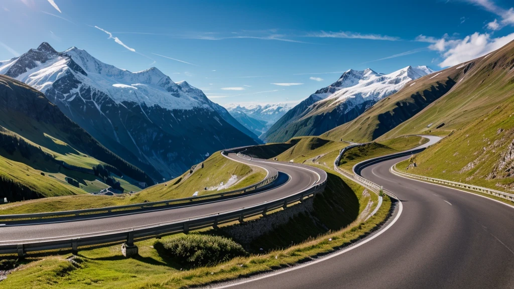 Panoramic Image of Grossglockner Alpine Road. Curvy Winding Road in Alps.